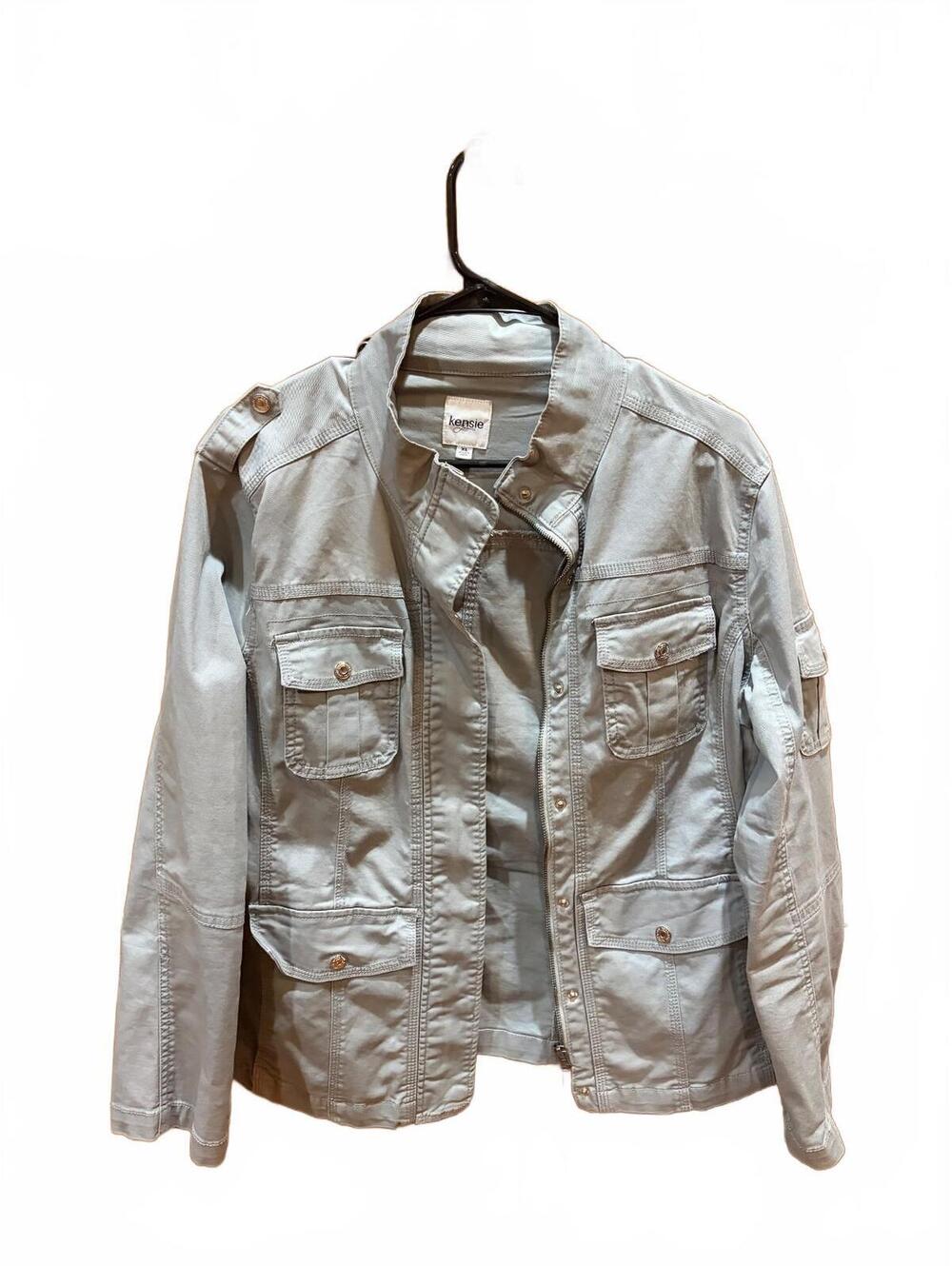 Kensie Womens Light Gray/Green Utility Jacket XL